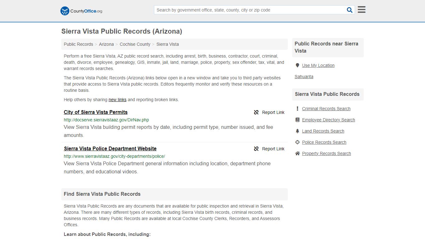 Public Records - Sierra Vista, AZ (Business, Criminal, GIS, Property ...